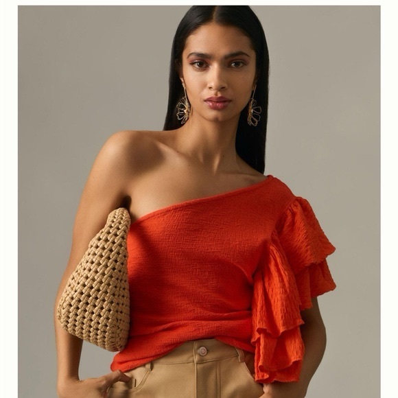 Anthropologie Tops - NWT By Anthropologie One Shoulder Ruffle Top Orange in Sz L
